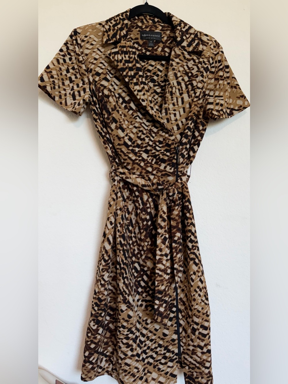 Connected Apparel Leopard Print Wrap around  Dress in Brown and Black